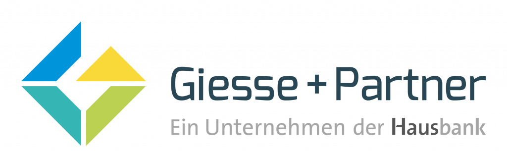 Logo der Giesse +Partner Software GmbH: Der Großbuchstabe G zusammenegsetzt aus vier Formen in je einer der vier Farben des Corporate Designs; rechts daneben der Unternehmensname als Schriftzug